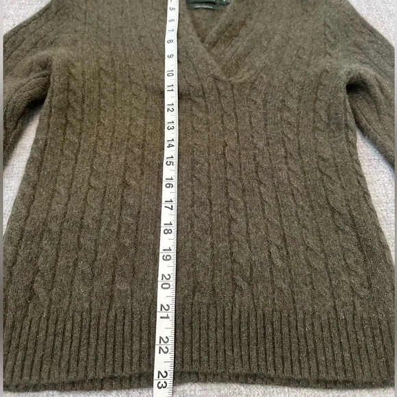 Ralph Lauren Womens Olive Cable-Knit Shawl Collar V-Neck Sweater Size M Heritage - Picture 7 of 9